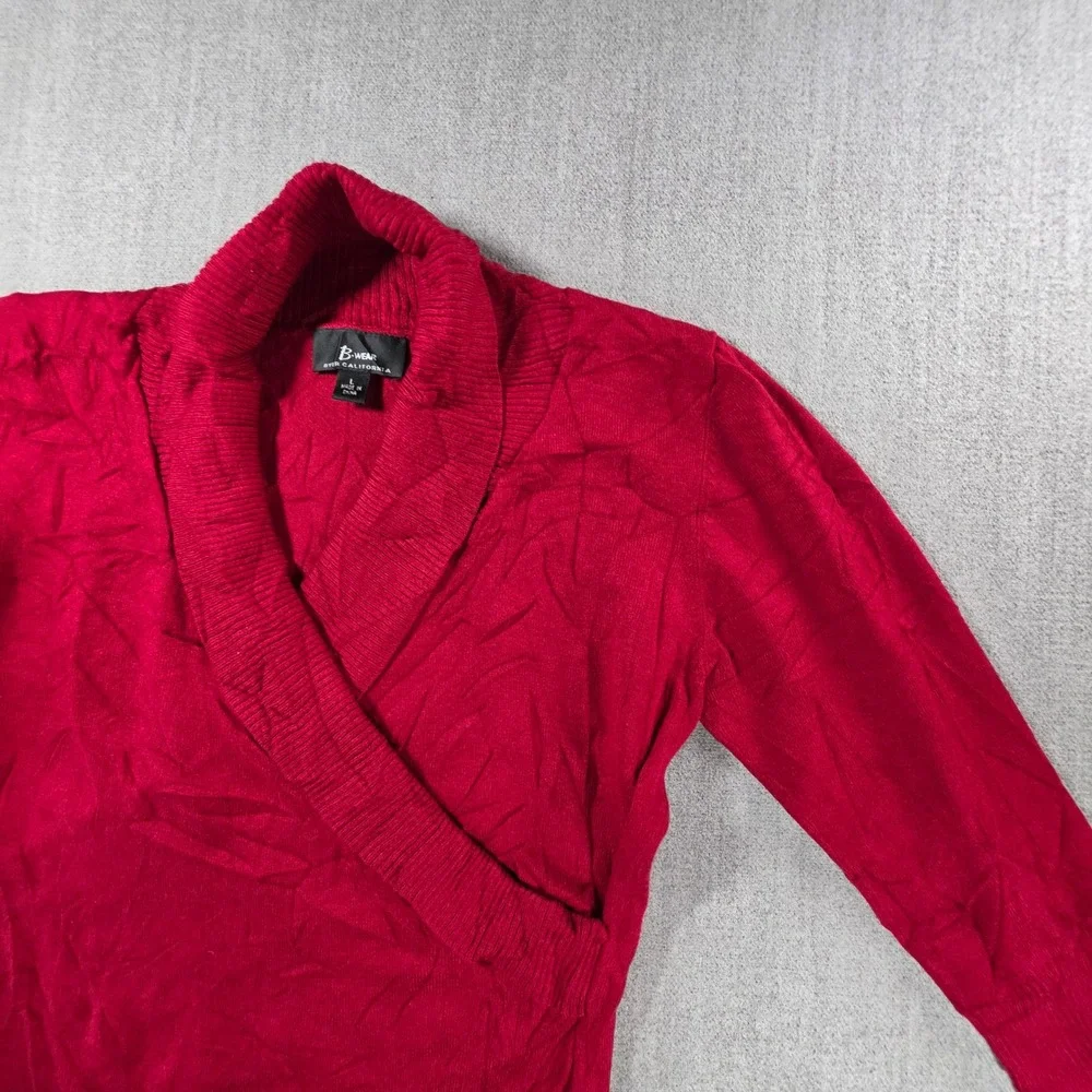Byer California B-Wear Sweater Womens L Red Surplice Shawl Collar 3/4 Sleeve